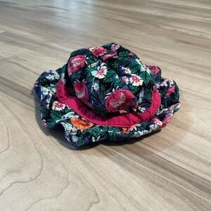 Gymboree Blue & Pink Floral Pattern Hat With Velcro Chin Strap-Size 0-12 Months